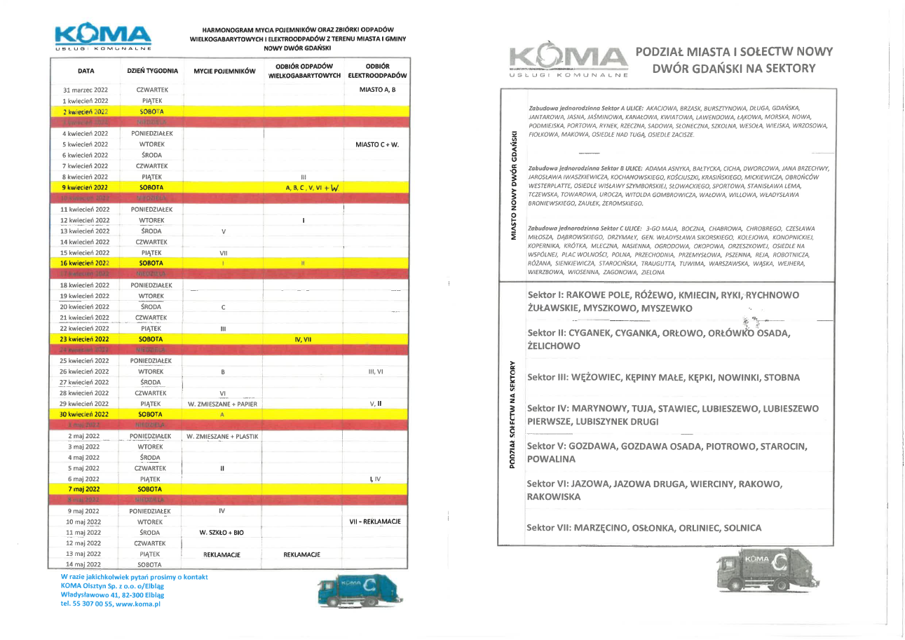 harmonogram mycia pojemników 