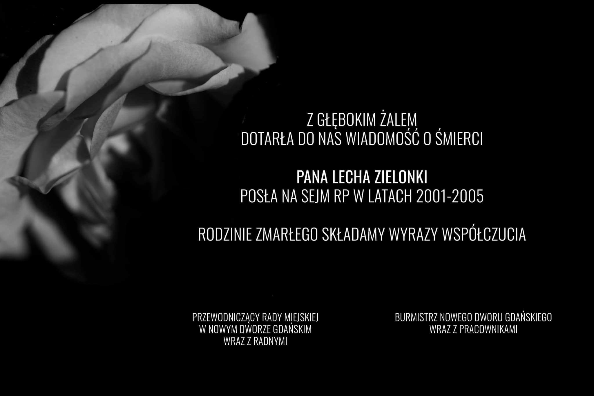 Kondolencje złożone rodzinie Pana Lecha Zielonki - przez Burmistrza Nowego Dworu Gdańskiego