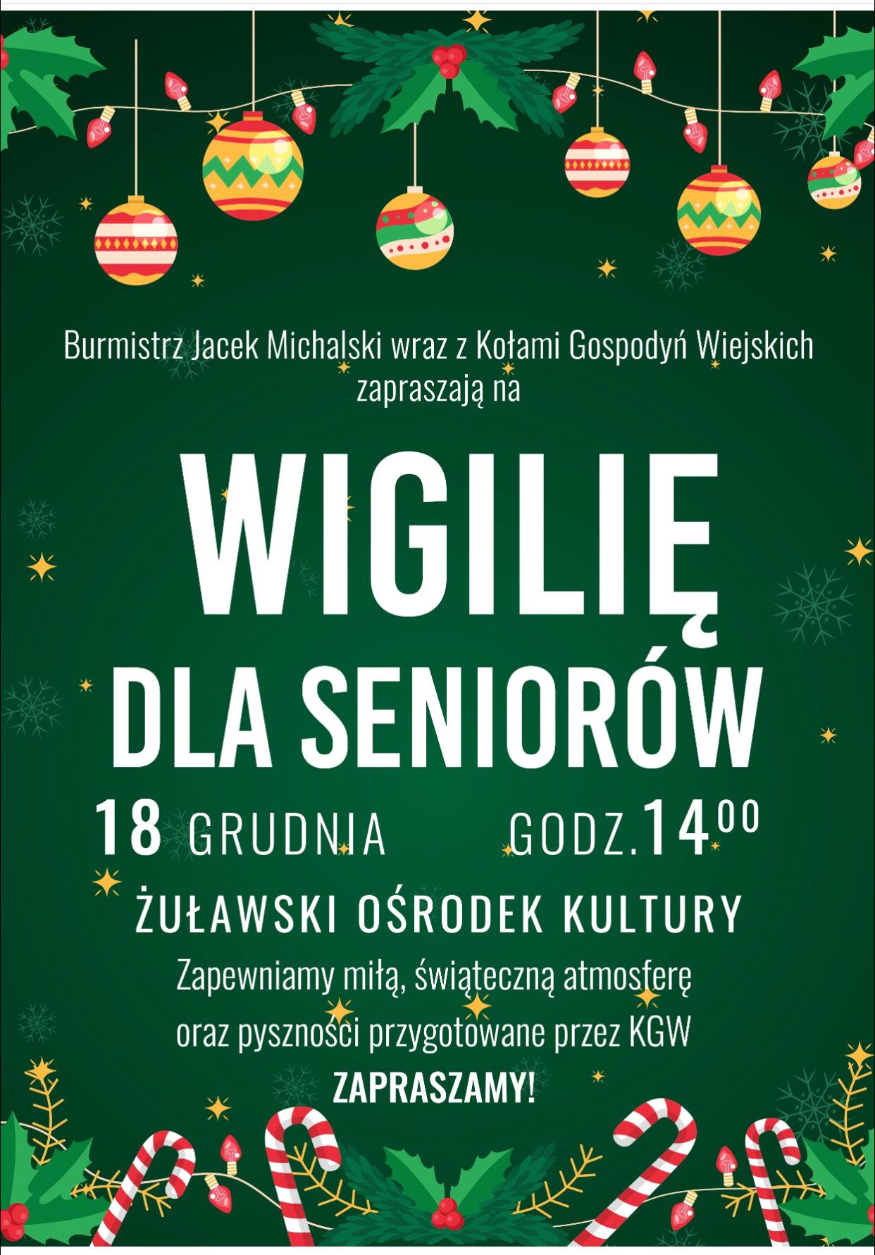 Plakatinformujący o&nbsp;spotkaniu wigilijnym dla Senior&oacute;w 